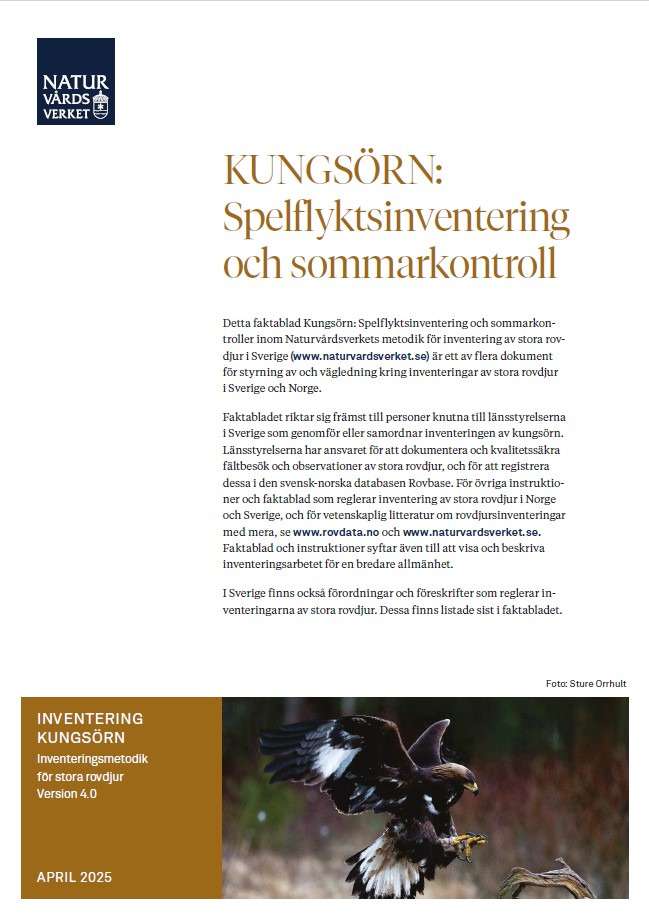 Omslag: Kungsörn - spelflyktsinventering och sommarkontroll