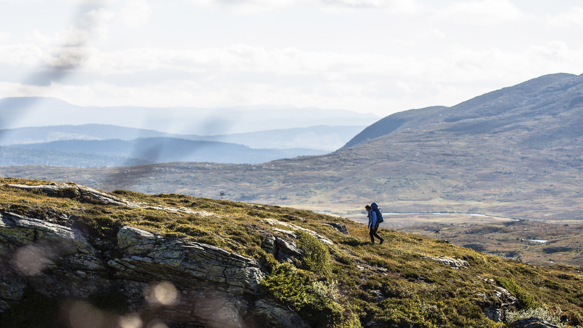 Person vandrar på fjället sommartid.