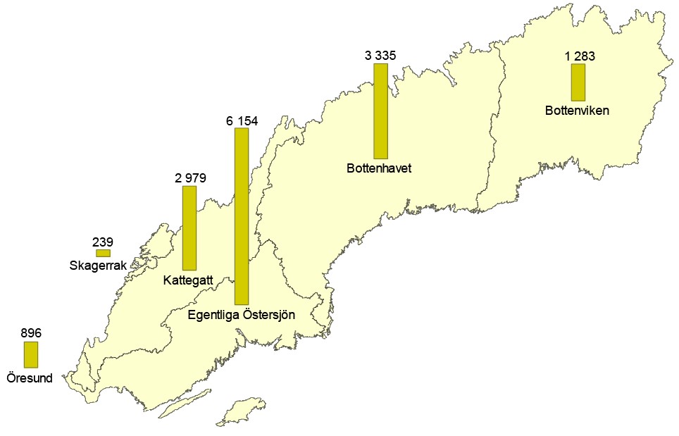 Karta som visar utsläpp av kväve till havsbassänger