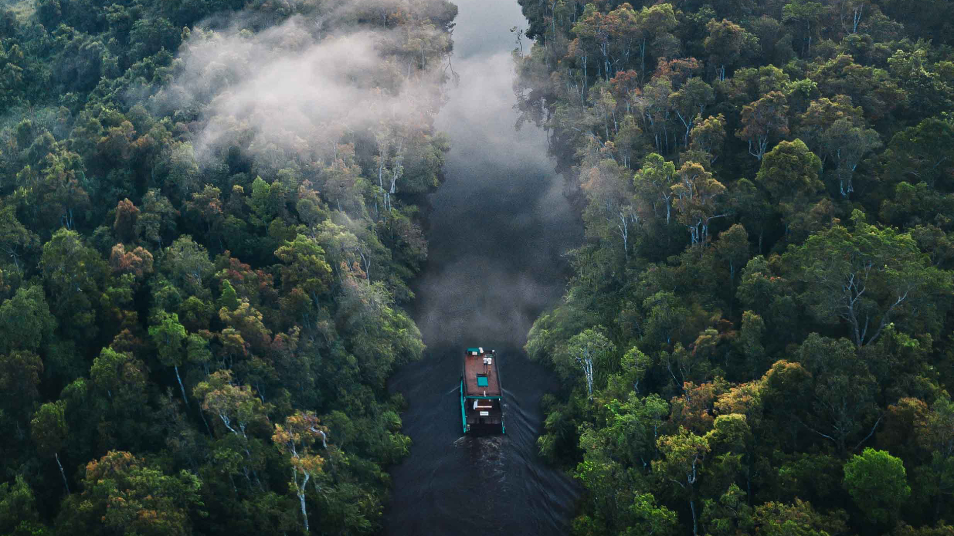Fotograf: Filippo Cesarini.
Bildbyrå: Unsplash. Båt på flod med skog på båda sidorna.