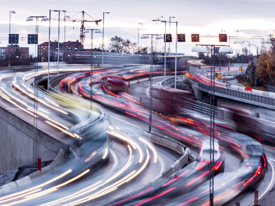 Trafikljus över bron i Stockholm